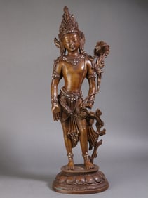A Exquisite Bronze Body Inlaid Silver Bead Tara
