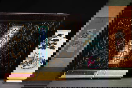 A Exquisite Famille-Rose Painted Gold Character and Story Pattern Square Vase, with Calligraphy and