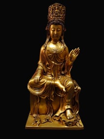 A Rare Red Bronze Gilt Avalokitesvara Bodhisattva