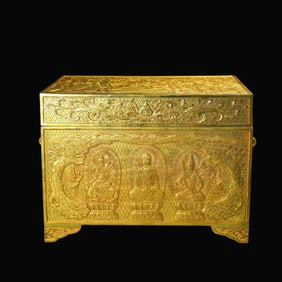 A Rare Pure Copper Gilt Six-Tube Sutra Box