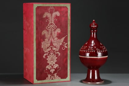 A Rare Red Glazed Hollow Incense Burner