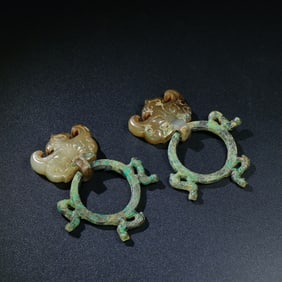 A pair of Hetian Jade BeastFace Pattern Jade Ware