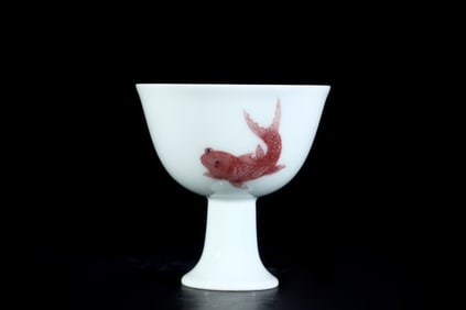 A Exquisite Guan yao Underglaze-Red Fish Pattern Cup