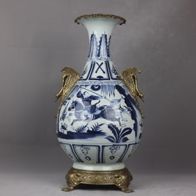 A Rare Blue and White Copper Inlaid Figure Story Pattern Vase