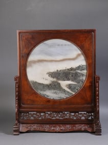 A Exquisite Rosewood Inlaid Lingbi Stone Table Screen