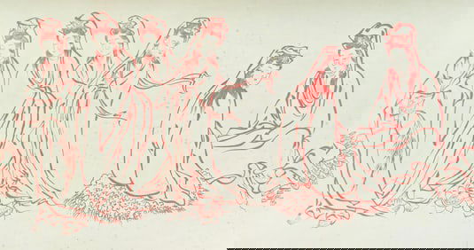 A Chinese Hand Scroll Ink Painting of Figures on Paper