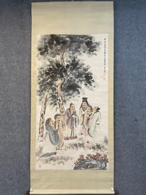 A Chinese Vertical Scroll Ink Painting of Figures on Paper