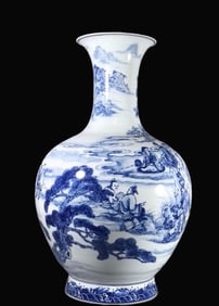A Exquisite Blue and White Landscape Figures Pattern Vase