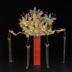 A Rare Gilt Copper Phoenix Crown