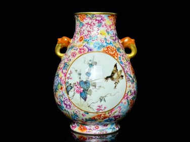 Enamel Painted Gold Flower and Bird Pattern Teapot