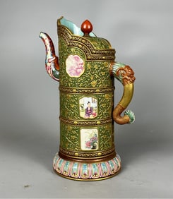 Enamel Carved Painted Gold Landscape Figures Pattern Ewer