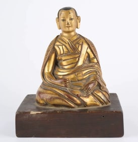 A Rare Gilt Bronze Guru Statue