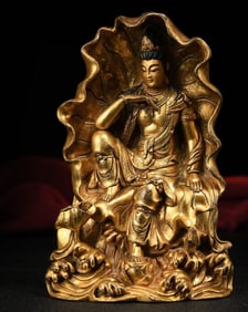 A Rare Gilt Bronze Avalokitesvara Seated Statue