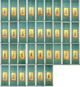 A Set of Chinese Vertical Scroll Ink Paintings of Figures on Paper