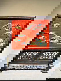 Zitanwood Inlaid Gems Sheep Pattern Screen