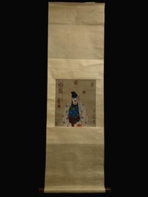 A Chinese Vertical Scroll Ink Painting of Figures on Paper