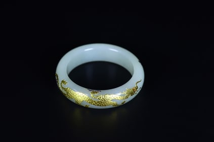 A Rare Hetian jade with Gold Wrapping Bracelet