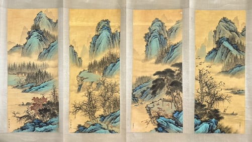 A Set of Chinese Ink Paintings of Landscape on Silk