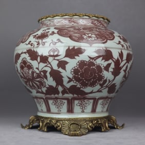 A Rare Underglaze-Red Copper Inlaid Flower Pattern Jar