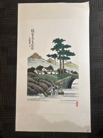 A Chinese Ink Scroll Painting of Figures on Paper,Modern Time of China,Feng Zikai,without frame