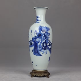 A Rare Blue and White Copper Inlaid Figure Story Pattern Vase
