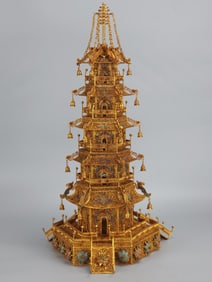 Gilt Bronze Inlaid Gems Pagoda