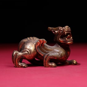 A Rare Gilt Bronze Auspicious Beast