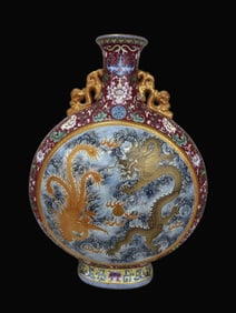Enamel  Ruby Red-Glazed Painted Gold Dragon Phoenix Pattern Vase