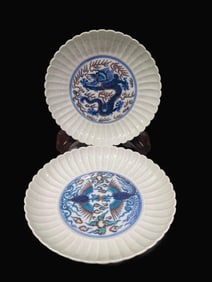 A Pair of Doucai Dragon and Phoenix Pattern Plates