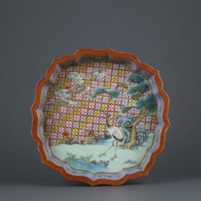 Enamel Painted Gold Pine and Crane Pattern Washer