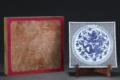 A Rare Blue and White Dragon Pattern Stand