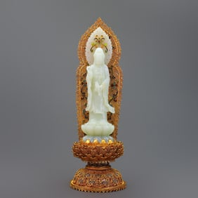 A Rare Wire inlay Technique Hetian Jade Guan yin Ornament