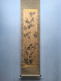 A Chinese Vertical Scroll Ink Painting of Flower and Bird on Paper