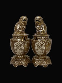 A pair of purple-gold glaze Gold and Silver Carved Auspicious Beast Agate Red