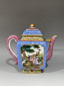 Enamel Painted Gold Character and Story Pattern Teapot