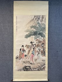 A Chinese Vertical Scroll Ink Painting of Figures on Paper
