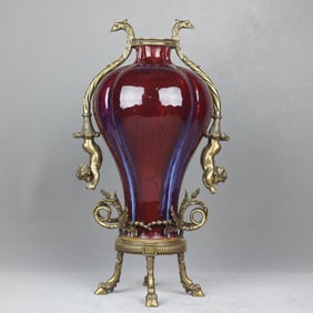 A Rare Flambe Glazed Copper Inlaid Vase