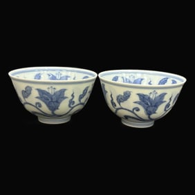 A pair of Rare Doucai Lotus Flower Pattern Cup