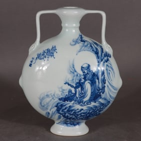 Blue and White Figure Pattern Double-Ears Ewer