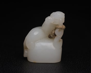 A Rare Hetian Jade Carved Auspicious Beast Seal