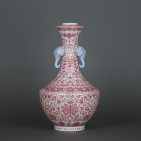 Ruby Red-Glazed Interlocking Lotus Pattern Elephant-Ears Vase
