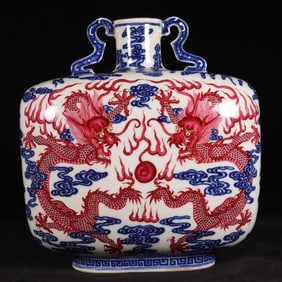 Blue and White Iron-Red Dragon Pattern Vase