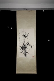 A Chinese Vertical Scroll Ink Painting of Bamboo on Paper