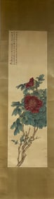 A Chinese Ink Flower Painting Vertical Scroll on Paper