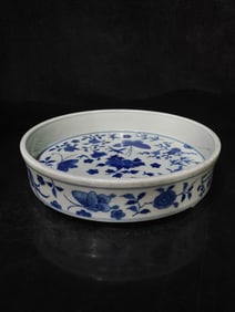 A Rare Blue and White Butterfly Flower Pattern Brush Washer