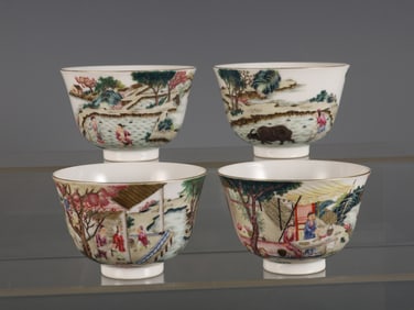 A Set of Fine Famille-Rose Character and Story Pattern with poem Bowl