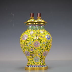 A Exquisite Coppery Enamel Lotus Pattern Flower Pattern Vase