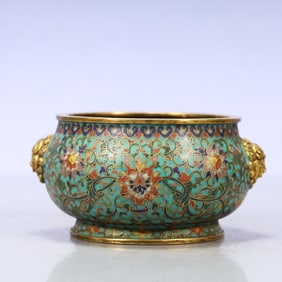 A Exquisite Cloisonne Lotus Pattern Double-Ears Censer