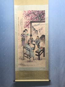 A Chinese Vertical Scroll Ink Painting of Character and Story on Paper