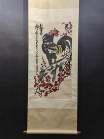 A Chinese Vertical Scroll Ink Painting of Rooster on Paper